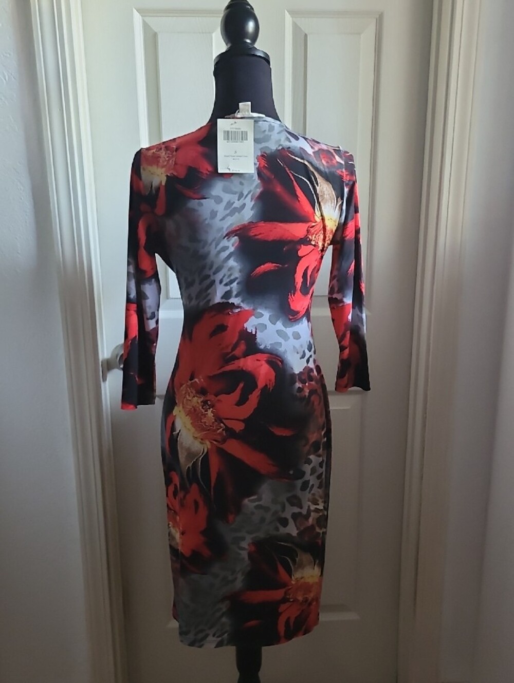 Boston Proper Red Black Wrap Midi Dress SUPER STRETCHY NEW WITH TAG S CRYSTALS - Picture 12 of 17